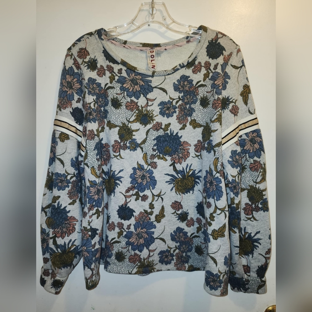 Dolan Womens Grey Floral Tagawa Long Sleeve Crew Neck Pullover Sweatshirt XL
